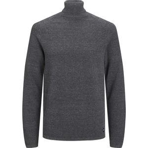 JACK & JONES Hill knit roll neck slim fit, heren pullover katoen met col, donkergrijs melange