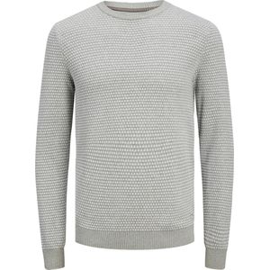 JACK & JONES Atlas knit crew neck slim fit - heren pullover katoen met O-hals - lichtgrijs melange