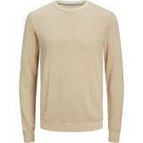 JACK & JONES Atlas knit crew neck slim fit - heren pullover katoen met O-hals - beige