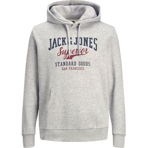 JACK & JONES Logo sweat hood slim fit, heren hoodie katoenmengsel met capuchon, lichtgrijs melange