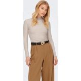 Only - Top - Beige - Ribstof - Hoge Hals - Lange Mouwen
