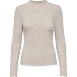 Only - Top - Beige - Ribstof - Hoge Hals - Lange Mouwen