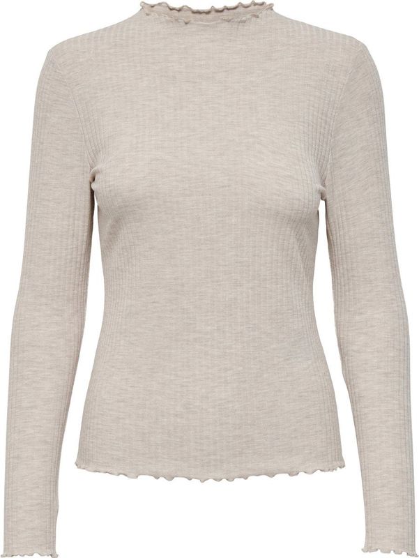 Only - Top - Beige - Ribstof - Hoge Hals - Lange Mouwen