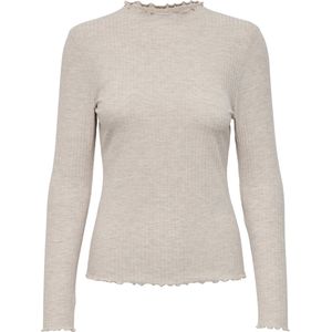 Only - Top - Beige - Ribstof - Hoge Hals - Lange Mouwen