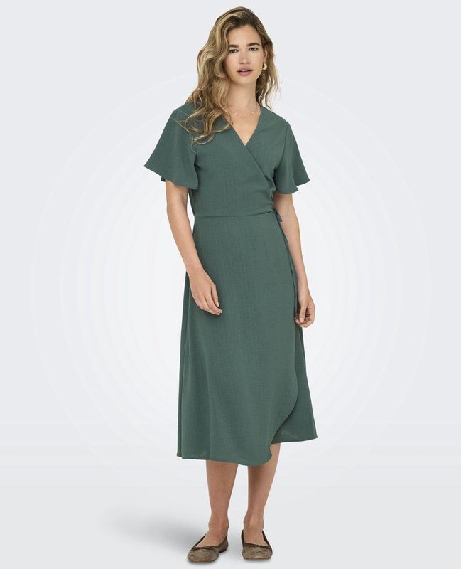 ONLY - ONLCali - Jurk - Donkergroen - 3/4 Lengte - V-hals