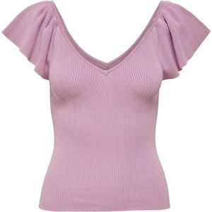 Jacqueline de Yong - Top - Mauve - V-hals - Vlindermouwen - Ribstructuur
