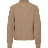 Gebreide Pullover - Hoge Hals - Lange Mouwen - Ballonmouwen - Knoop Detail