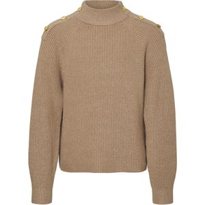 Gebreide Pullover - Hoge Hals - Lange Mouwen - Ballonmouwen - Knoop Detail
