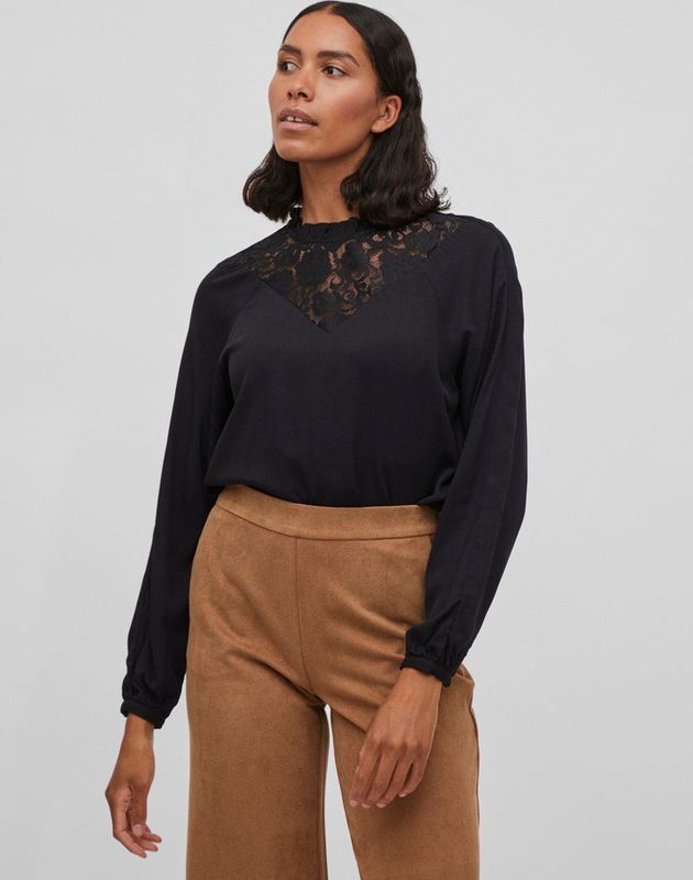VILA - VISUVITA LACE TOP - Blousetop - Hoge Hals - Lange Mouwen