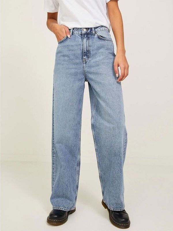 Jeans - Effen - Denim - Light Washed - High Waist - Wide Leg