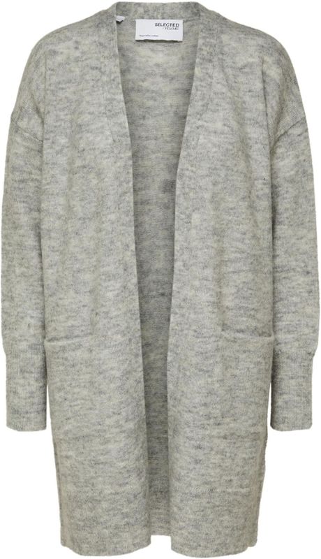 Selected Femme - Cardigan - Grijs - Wol - Lange Gebreide Stijl