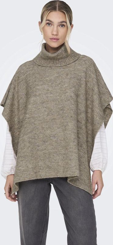 Poncho - Camel - Ribbrei-look - Mouwloos - 80% Polyester