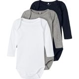 NAME IT BABY Romper NBNBODY - set van 3 Grijs Melange/Wit/Donkerblauw