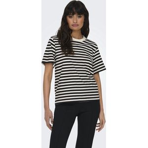 T-shirt - Cloud Dancer - Zwart Gestreept - 100% Katoen - Ronde Hals