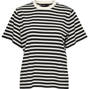 T-shirt - Cloud Dancer - Zwart Gestreept - 100% Katoen - Ronde Hals