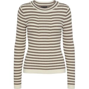 Pieces - PCCRISTA LS O-Neck Knit - Dames Trui - Fossil - 50% Viscose LENZING™ ECOVERO™