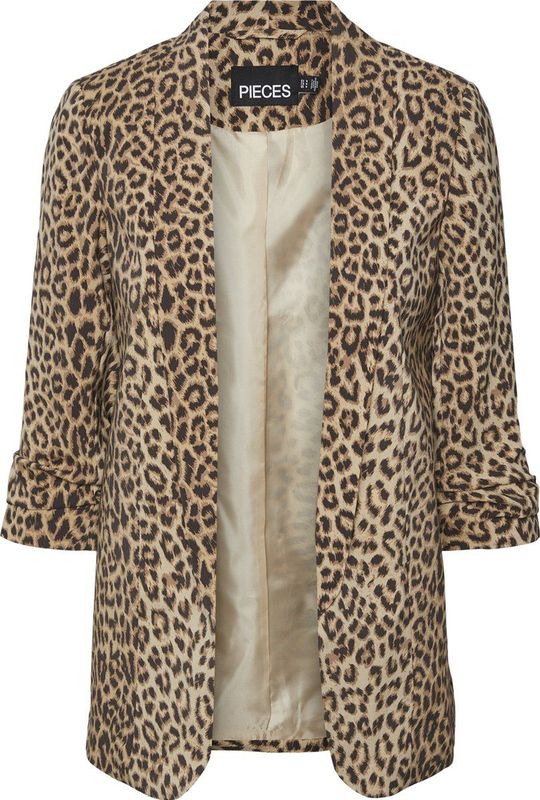 Pieces - Blouseblazer - Blazer - Natural - Luipaardprint - 3/4 Mouwen