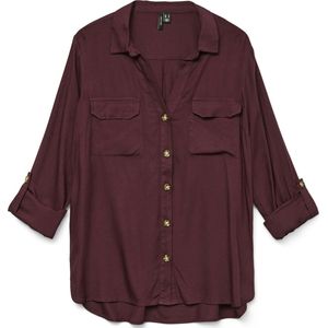 VERO MODA - Gestreept Hemd - Bordeaux - Lange Mouwen - Viscose