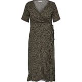 Lange Wrap Jurk - Animal Print - Roesel Onderkant - Korte Mouw - Strikdetail Zijkant