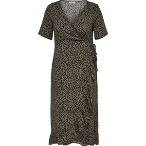 Lange Wrap Jurk - Animal Print - Roesel Onderkant - Korte Mouw - Strikdetail Zijkant