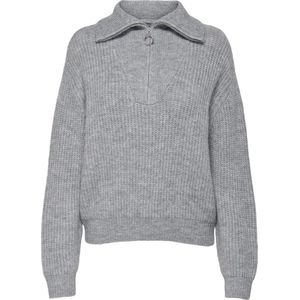 ONLY Dames Onlbaker L/S Zip KNT Pullover, Light Grey Melange/Detail: melange, M
