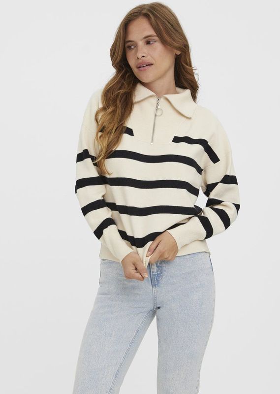 Vero Moda Trui Vmsaba Stripe Ls Highneck Blouse Ga 10269246 Birch/black Dames