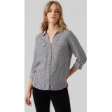 VERO MODA - Gestreept Hemd - Zwart - Viscose - Lange Mouwen