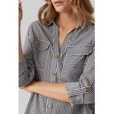 VERO MODA - Gestreept Hemd - Zwart - Viscose - Lange Mouwen