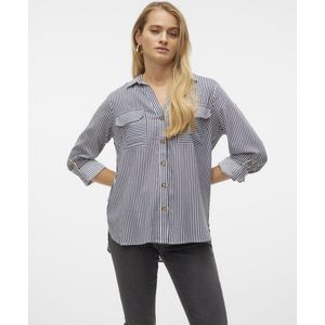 VERO MODA - Gestreept Hemd - Zwart - Viscose - Lange Mouwen