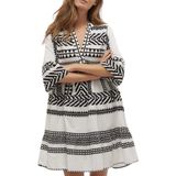 Jurk - V-hals - 3/4 Mouwen - Losse Pasvorm - Biologisch Katoen - Kort