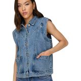 Gilet - Medium Blue Denim - 100% Katoen - Opgestikte Zakken