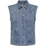 Gilet - Medium Blue Denim - 100% Katoen - Opgestikte Zakken