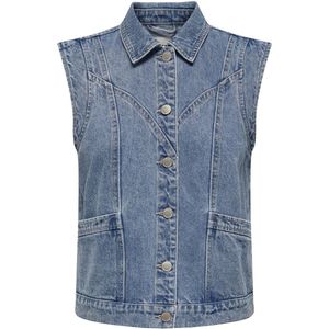 Gilet - Medium Blue Denim - 100% Katoen - Opgestikte Zakken