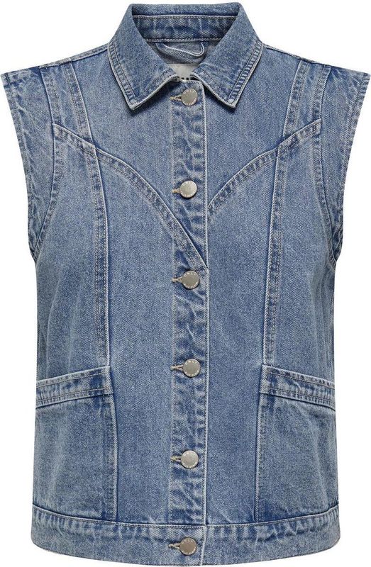 Gilet - Medium Blue Denim - 100% Katoen - Opgestikte Zakken
