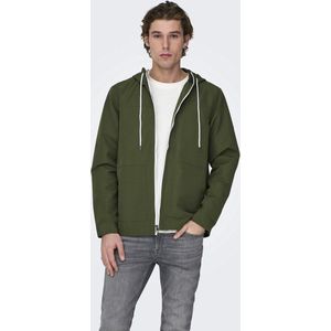 ONLY & SONS ONSMATT HOOD JACKET OTW Heren Jas - Zomerjas - Groen - Capuchon met Trekkoord - Contrasterende Rits - Twee Zakken