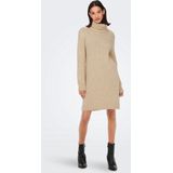 JDY - Dinea - Gebreide Jurk - Beige - Met Geribbelde Kraag en Lange Mouwen