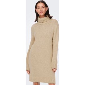 JDY - Dinea - Gebreide Jurk - Beige - Met Geribbelde Kraag en Lange Mouwen