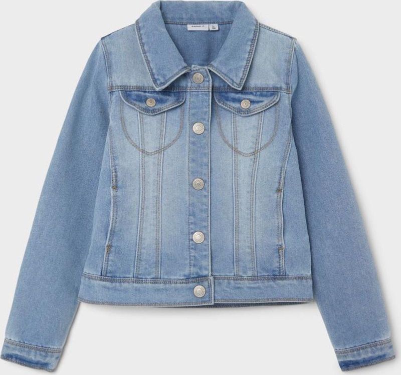 Jas - Gebruikte Look - Denim - Lange Mouwen - V-Hals - Borstzak