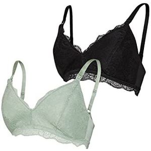 MAMA.LICIOUS Dames MLNEWVIGGA LACE Bra 2-P 2F A. Stillbh, zwart/verpakking: smoke green, M, zwart/verpakking: smoke green, M