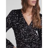 PIECES - Pckam Ls - Wikkeljurk - Zwart - Surplice-hals, Gepaspelde Manchetten, Snijlijn in de Taille