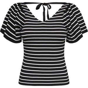 Only - ONLLEELO STRIPE SS BACK V-NECK KNT NOOS - Trui - Zwart gestreept - 100% Polyamide