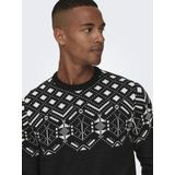 Only & Sons - Trui - Zwart/Wit - Geribbelde Kraag - Lange Mouw