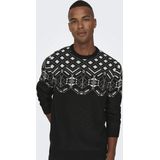 Only & Sons - Trui - Zwart/Wit - Geribbelde Kraag - Lange Mouw