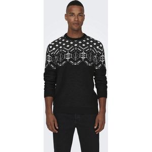 Only & Sons - Trui - Zwart/Wit - Geribbelde Kraag - Lange Mouw