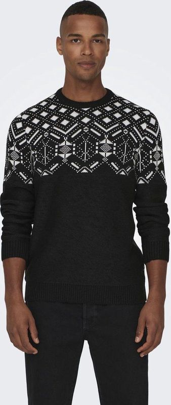 Only & Sons - Trui - Zwart/Wit - Geribbelde Kraag - Lange Mouw