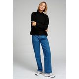 Oversized Knitted Polo-Neck Jumper - Oversized Gebreide Trui Met Polohals Dames - Zwart