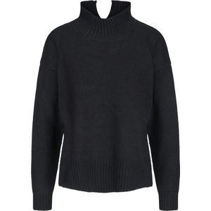 Oversized Knitted Polo-Neck Jumper - Oversized Gebreide Trui Met Polohals Dames - Zwart