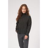 Oversized Knitted Polo-Neck Jumper - Oversized Gebreide Trui Met Polohals Dames - Donker Grijs