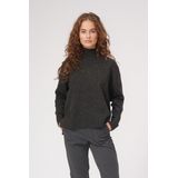 Oversized Knitted Polo-Neck Jumper - Oversized Gebreide Trui Met Polohals Dames - Donker Grijs