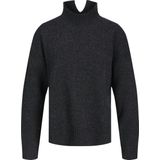 Oversized Knitted Polo-Neck Jumper - Oversized Gebreide Trui Met Polohals Dames - Donker Grijs